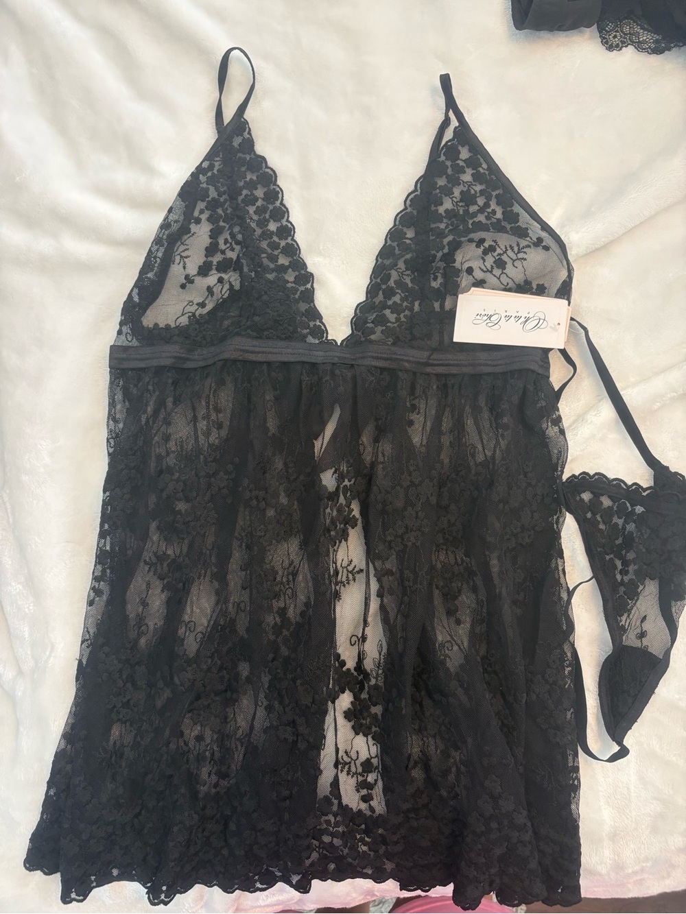 Amazon Black Sheer Lace Babydoll Chemise with Matching Thong
